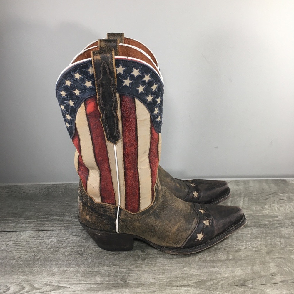 Womens Dan Post Liberty Stars & Stripes Snip Toe Western Leather Boots Size 6.5